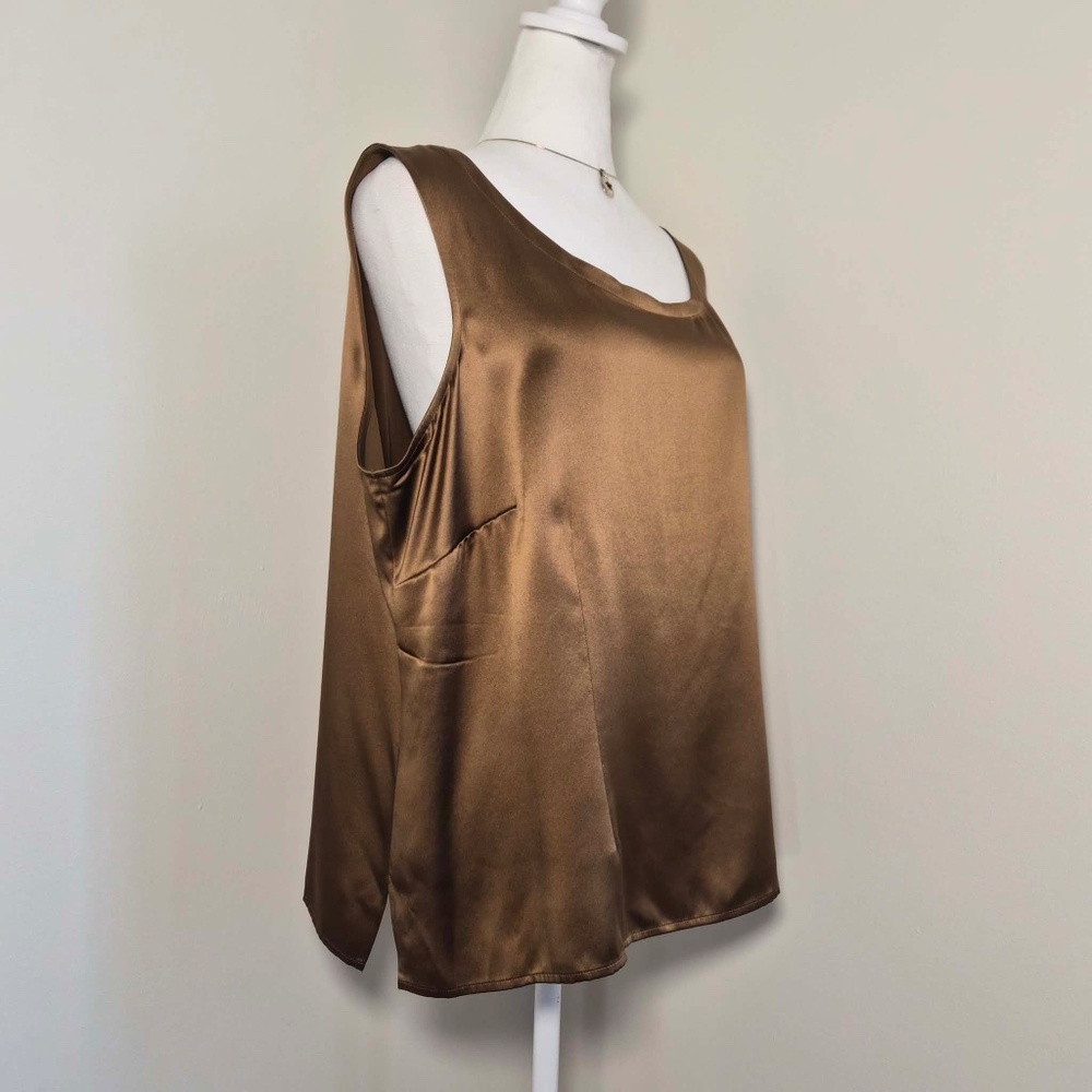 Eileen Fisher 100% Silk Satin Plus Size Minimalist Chic Bronze Brown Tank Top 1X - Picture 3 of 11